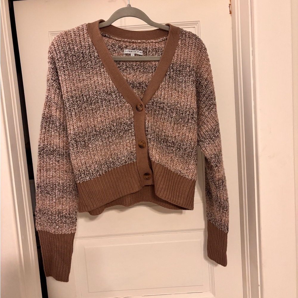 Celebrity Pink Multi-Tone Brown V-Neck Cardigan